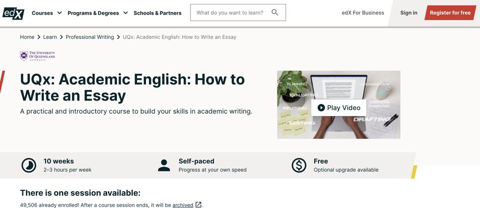 UQx: Academic English: How to Write an Essay