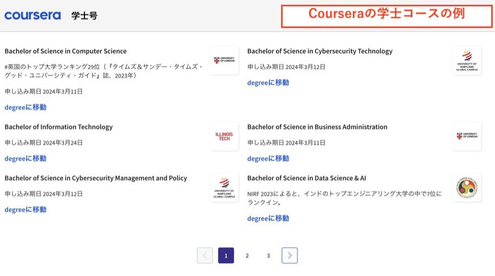 Courseraの学士コースの例