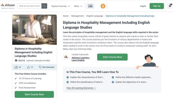 Diploma in Hospitality Management Including English Language Studies