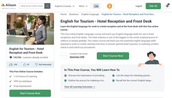 English for Tourism - Hotel Reception and Front Desk