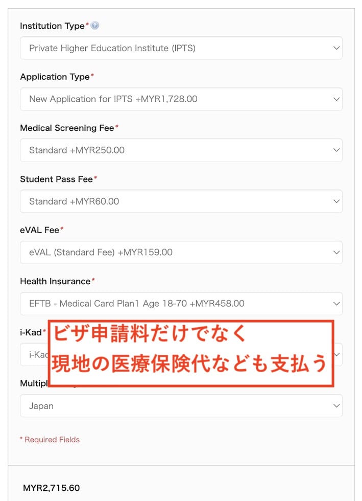 マレーシアビザ申請料