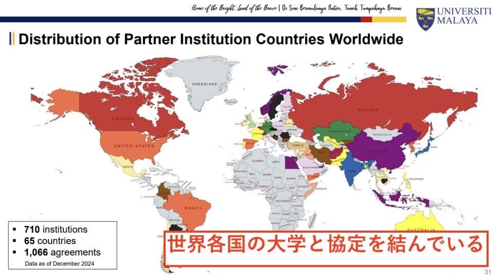 マラヤ大学の協定校がある国々